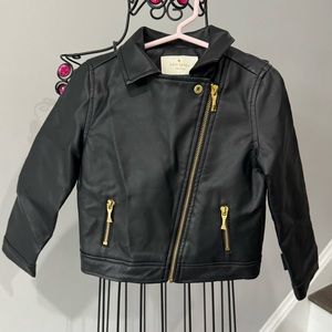 KATE SPADE New York girl's black faux leather moto jacket motorcycle Size 4 NWT